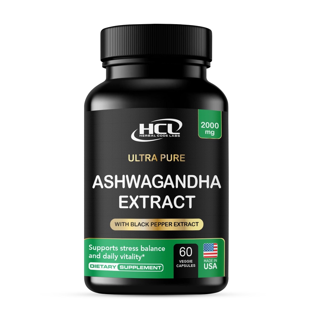 Biologische Ashwagandha Capsules 2000 MG Root Powder Extract met zwarte peper & citroen Balsem 2 maand supply - Natuurlijke manier om stress te verlichten