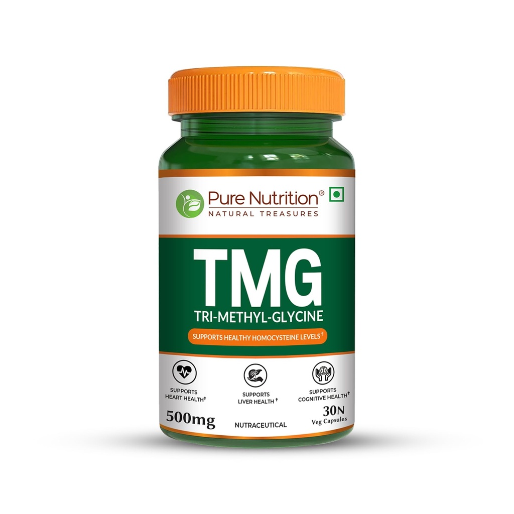 Pure Nutrition TMG 500mg | Trimethylglycine Supplement Supports Heart Health, Homocysteine Levels, Liver Function & Cognitive Health – 30 Capsules