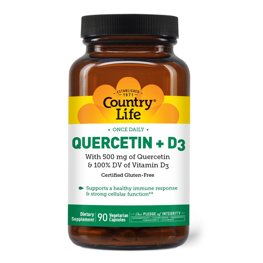 Country Life Quercetin 500mg Capsules met Vitamine D3 800 IE Immuun Support Supplement voor Volwassenen 