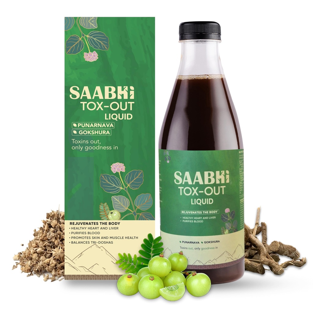 SAABHI Tox-out Liver Detox Juice 500ML | Kidney Care & Body Detox Supplement | Amla, Punarnava, Bhumi Amla | Blood Purifier & Digestive Health | 100% Ayurvedic AYUSH Approved
