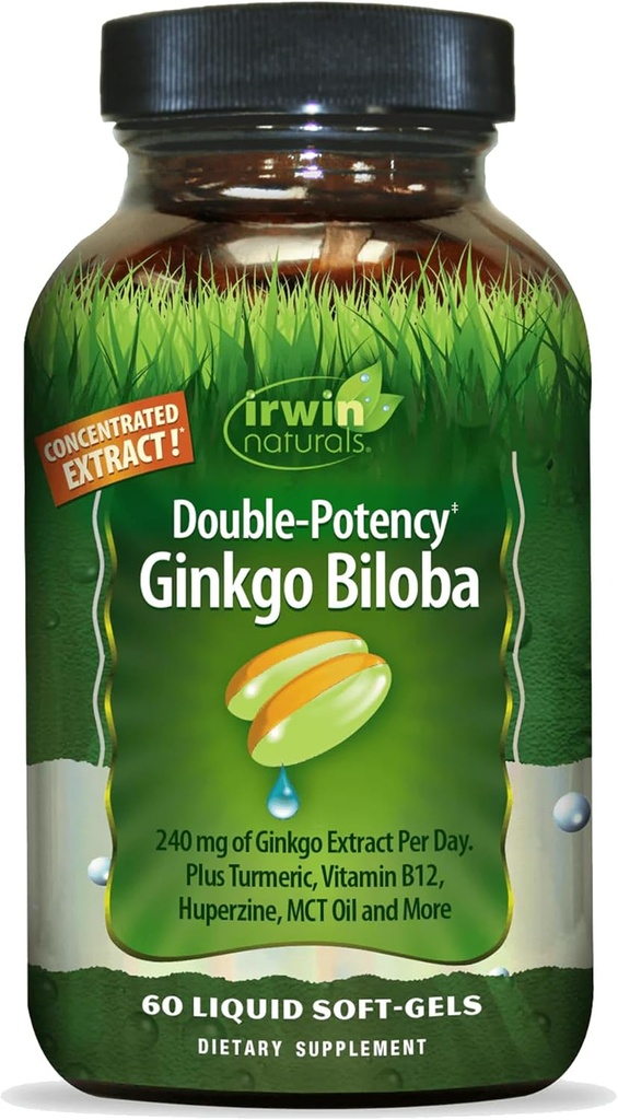 Irwin Naturals Double-Potency Ginkgo Biloba - 60 Softgels - Verbeter geheugen, geestelijke focus en energie