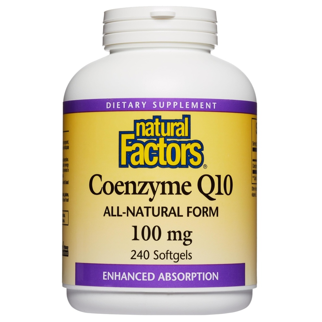 Natuurlijke factoren Co-enzym Q10 - Antioxidant Ondersteuningssupplement Ondersteunt Cellular Energy Production - Betere absorptie hulpmiddelen Gezonde hartfunctie - 100 mg, 240 Softgels (240 porties)
