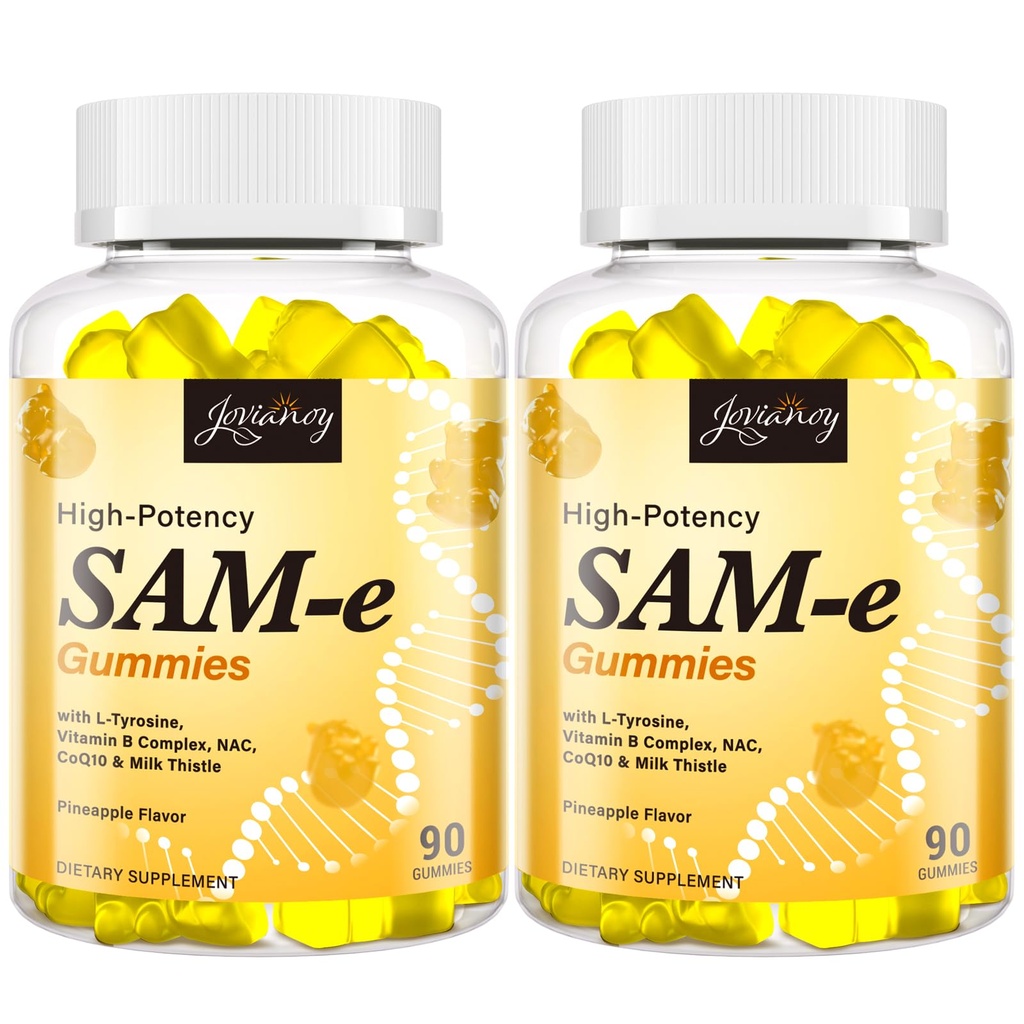 SAM-e Gummies met L-tyrosine, vitamine B complex & NAC, CoQ10, High-Potency SAM-e supplement - Ananas smaak, voor Mood, Joint, Cognitive & Lever Detox, Vegan Friendly, 180 Gummies