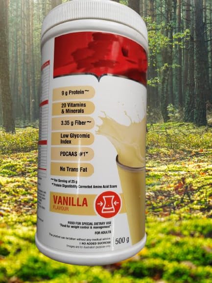 Veslim Meal Replacement Shake Powder, Vanilla Flavour, 9g Protein, 20 Vitamins & Minerals, Low Glycemic Index, 500g