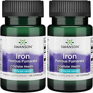 Swanson Iron (Ferrous Fumarate) - Mineral Supplement Promoting Energy Support - High-concentration Formula Assists in Oxygen Delivery & Fatty Acid Metabolisme 60 Sgels (2 Pack)