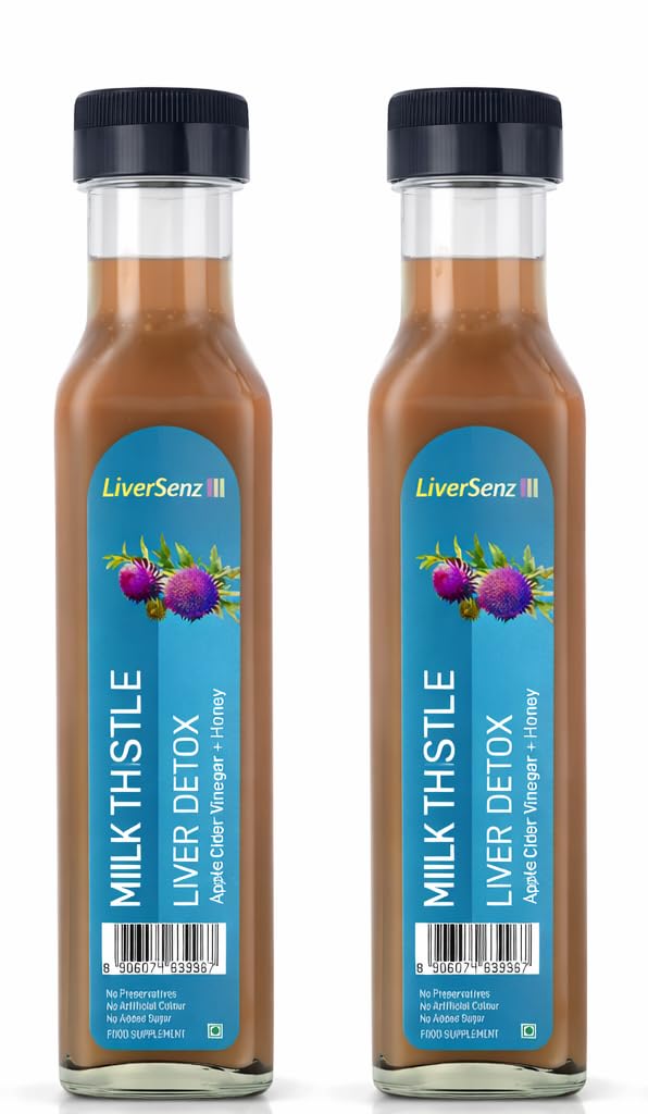 LiverSenz | Milk Thistle Seed Juice (40%) + Raw Honey (20%) + Apple Cider Vinegar (40%) | Natural Liver Cleanse & Detox | Herbal Liver Support Supplement | Puressenz | 250 ml Pack of 2