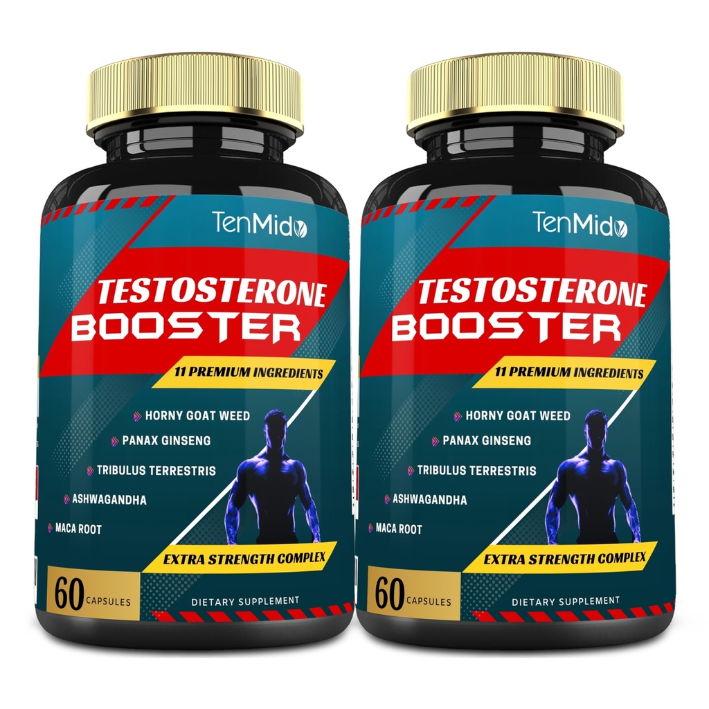 2 Packs of 60caps Testosteron Supplements Booster for Men, equivalent aan 10000mg - Natural Stamina, Endurance & Strength Supplement - Muscle Building Growth, Excreasing Performance, Energy