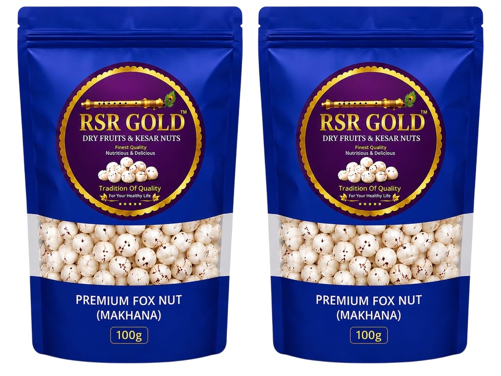 RSR GOLD Premium Makhana Fox Nuts, 200g, Whole Crunchy Natural Snack for Roasting, Fasting, Breakfast and Homemade Recipes