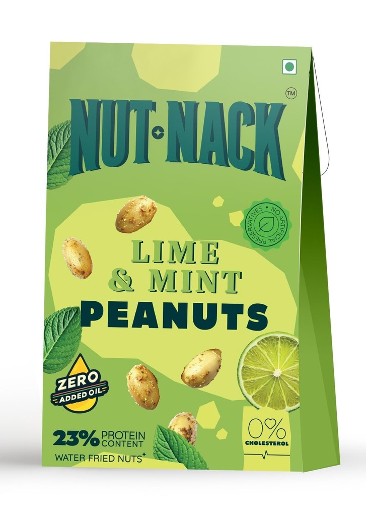 NUTNACK | Lime And Mint Peanuts | Zero Added Oil Extra Crunch Peanut Snack With Tangy Lime And Refreshing Mint Flavour | Travel Friendly Ready To Eat Snack | 45g