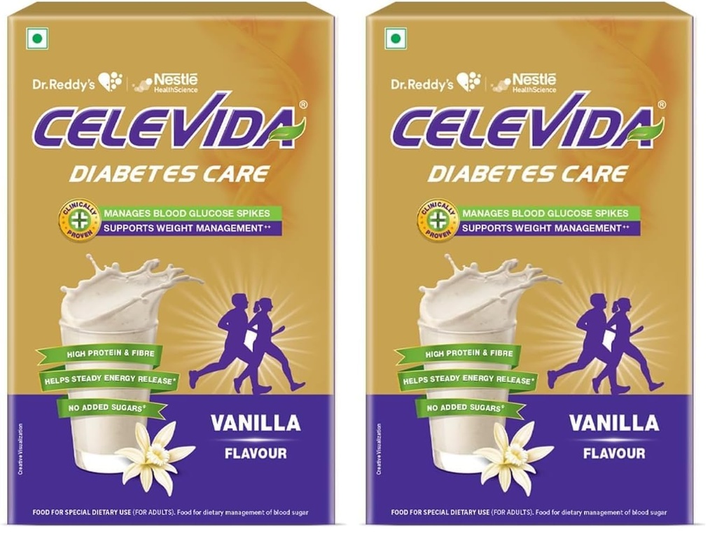 Celevida Protein Powder Drink for Diabetes Management by Dr. Reddy’s | Vanilla Flavour | No Added sugar | Plant based | For Sugar control, Weight Management & Immunity Support | 400gm BIB (Pack of 2)