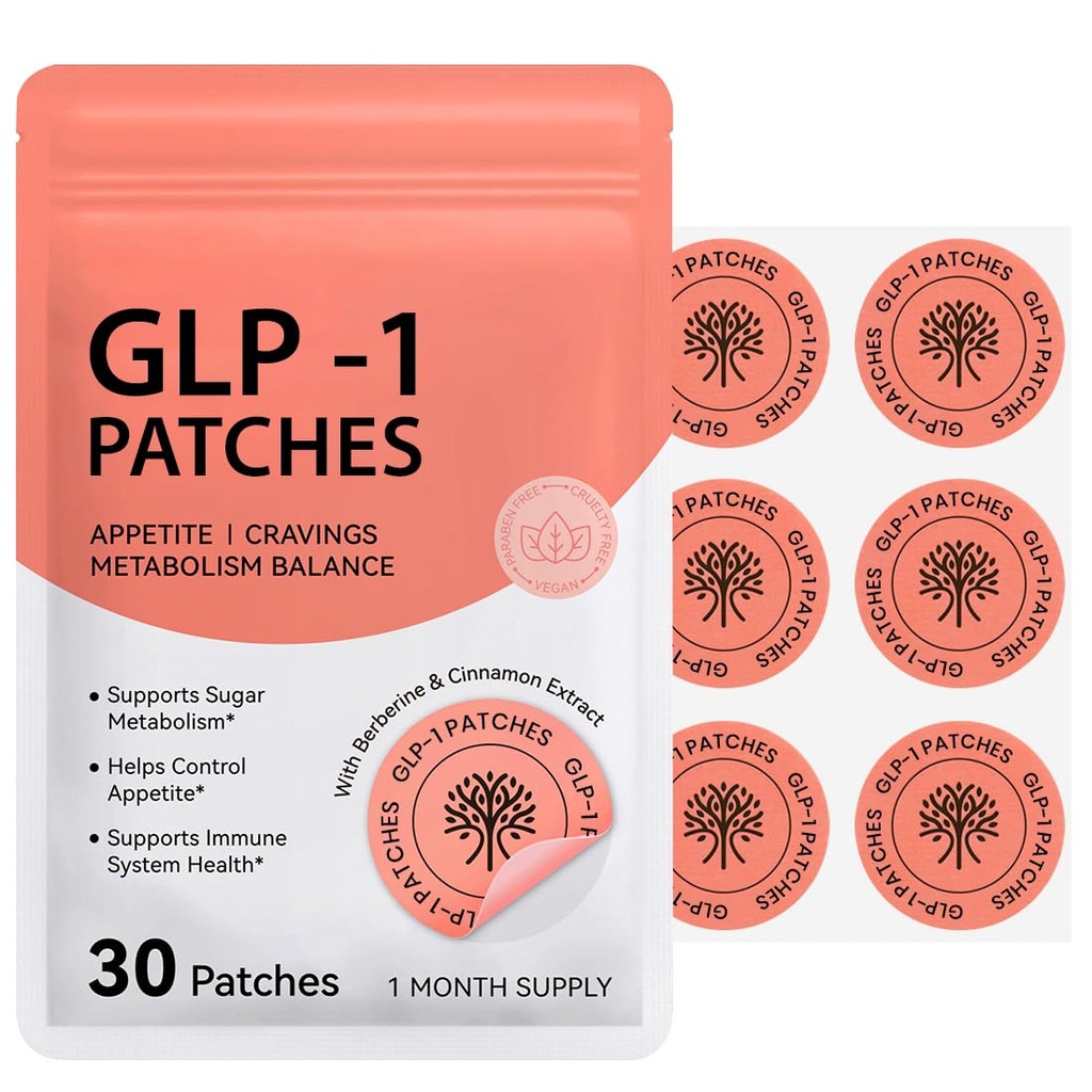 GLP-1 Herbal Support Patch with Berberine & Cinnamon | Daily Metabolic & Appetite Balance | Easy-Use Adhesive | 30 Count One Month Supply