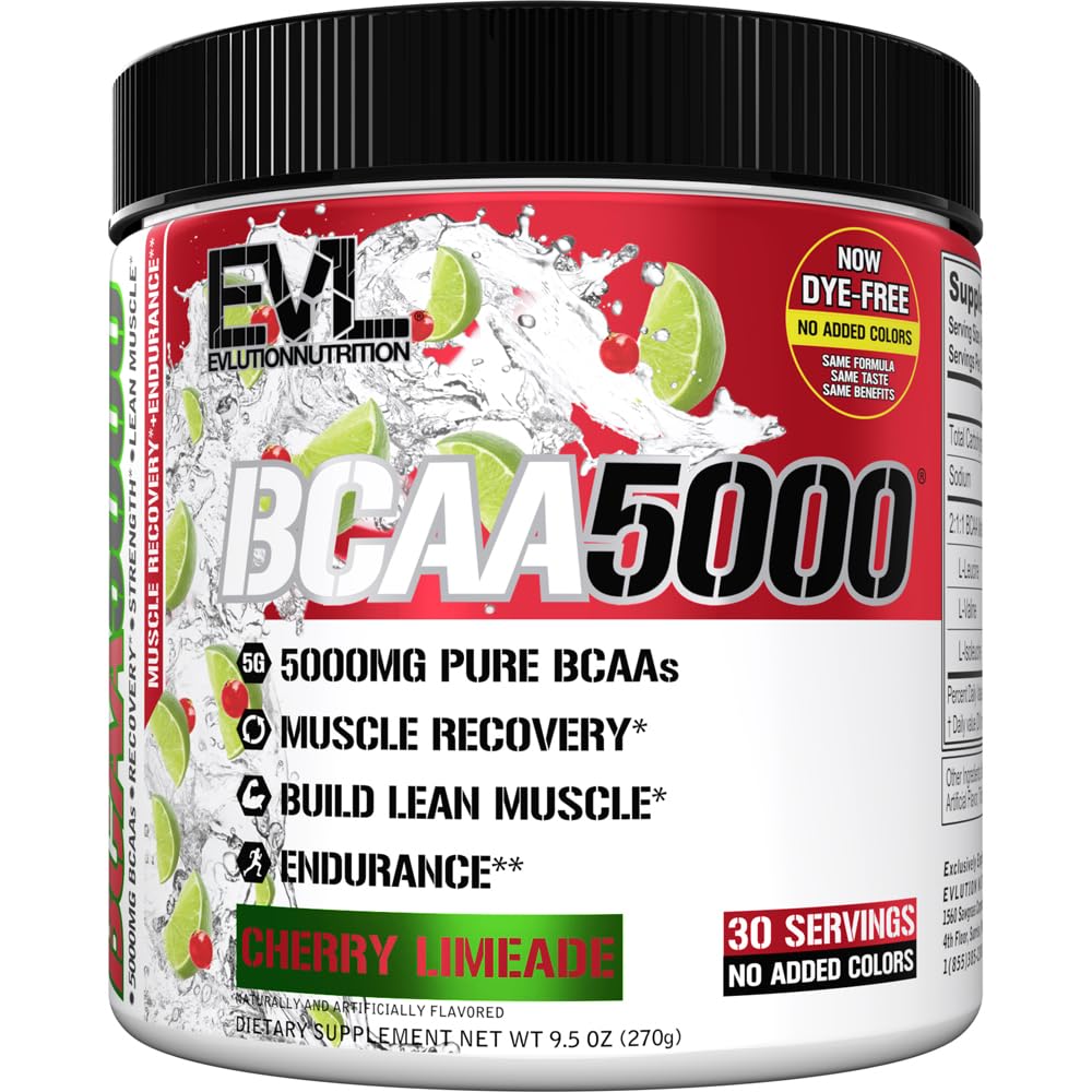Evlutie EVL BCAA's Aminozuren Poeder - BCAA Powder Post Workout Herstel Drink en Stim Gratis Pre-workout Energie - 5g vertakte keten Aminozuren Supplement voor mannen - Cherry Limeade