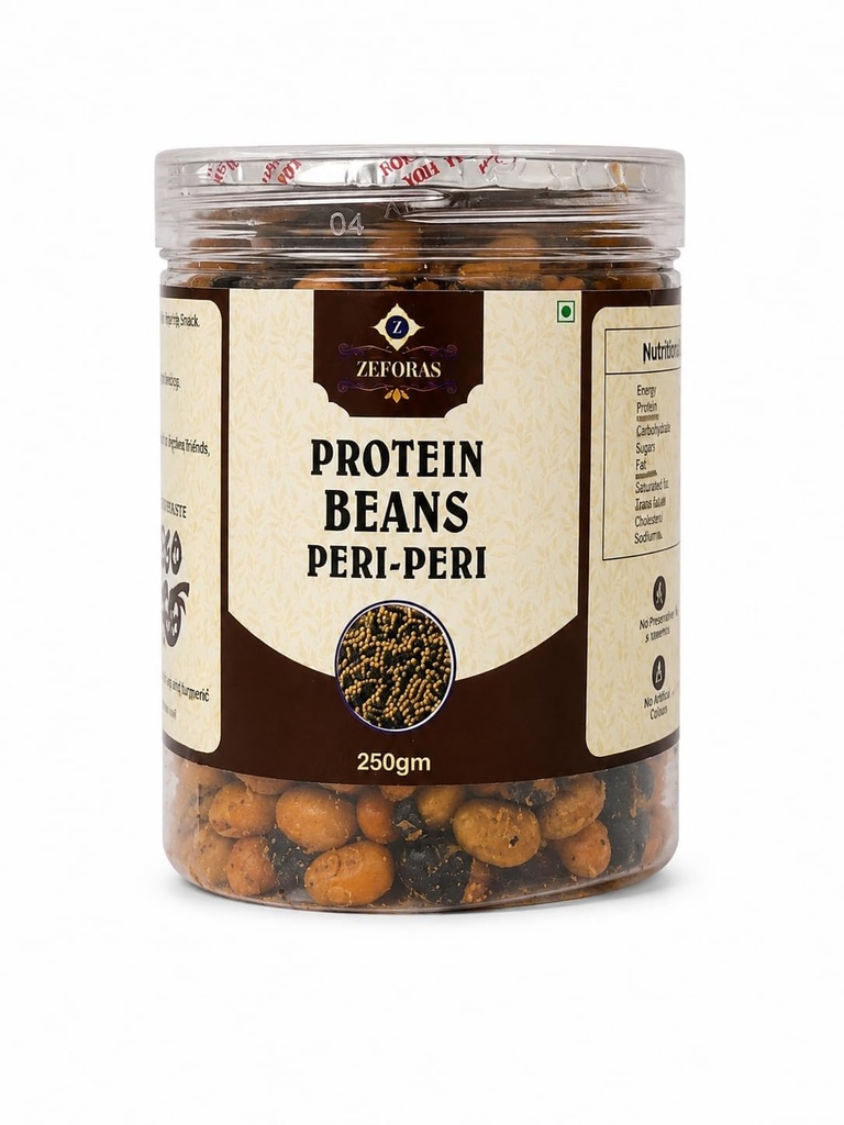 ZEFORAS Protein Beans Peri-Peri 250g | Spicy Roasted Bean Snack | Crunchy Ready to Eat (PACK OF - 9)