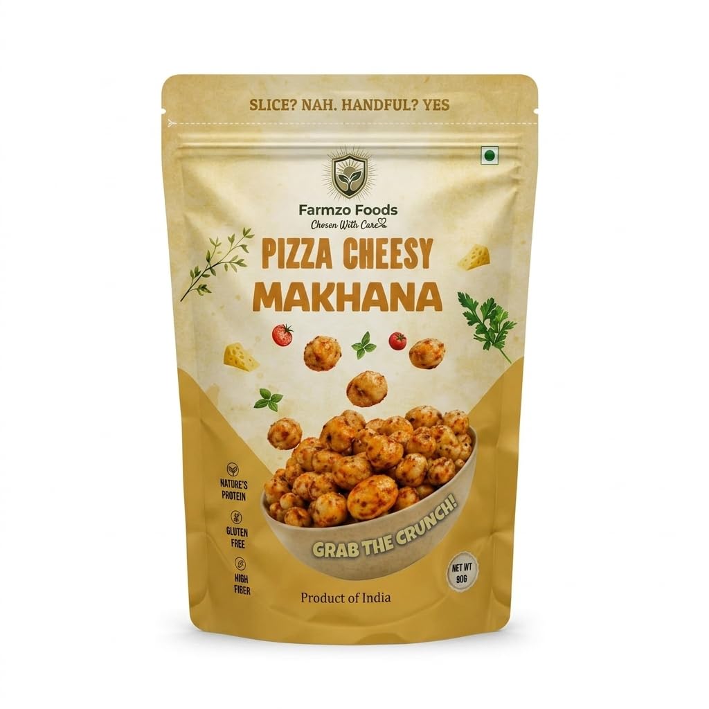 Farmzo Foods Pizza Cheesy Makhana | Crispy Roasted Fox Nuts | 50G