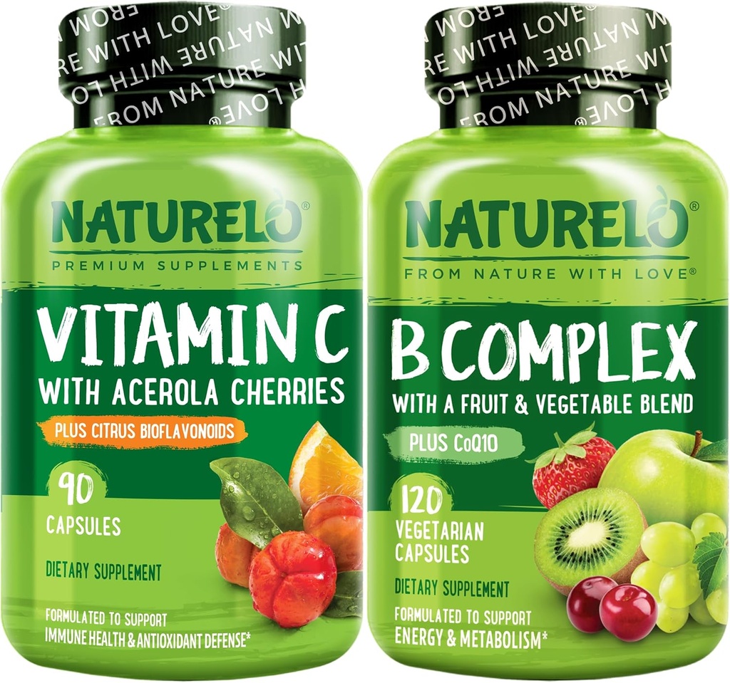 NATUURLO Vitamine C Capsules, 90 Tel vitamine B Complex 120 Tellen