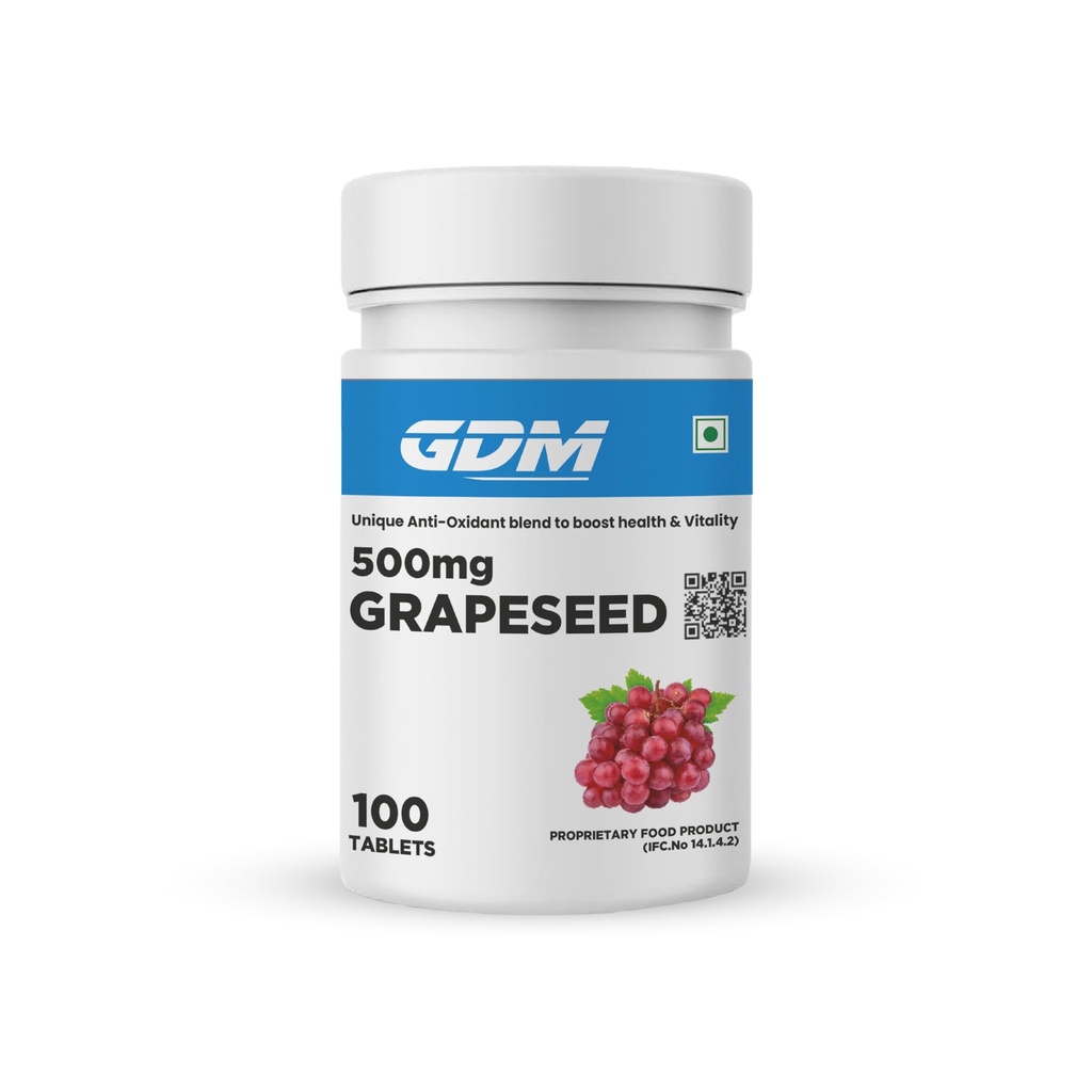 GDM Grape seed 500 mg Antioxidant Supplement | Boost Health & Vitality | Immunity booster | Healthy Skin & bones | For men & Women - 100 veg Tablets