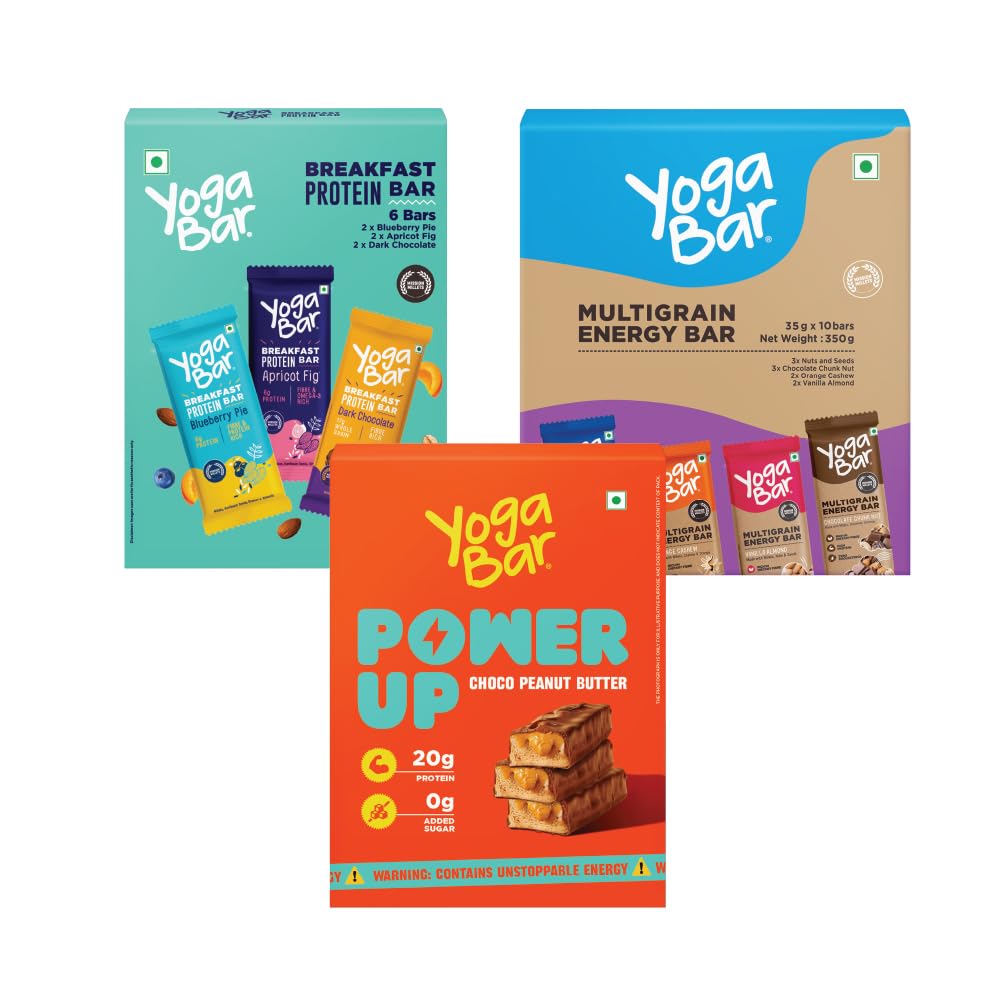 Yogabar Variety Combo Pack, 21 Bars | Power Up 20g Protein Bar x 5 | Breakfast Bars x 6 | Energy Bars x 10 | Ideal for Pre & Post Workout, Protein Snack, Keto Diet, Daily Protein