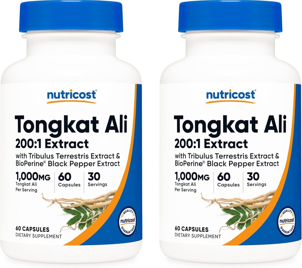 Nutricost Tongkat Ali 1000mg, 60 capsules (2 flessen) - 30 porties per fles, Veggiecaps, Non-GMO, Glutenvrij