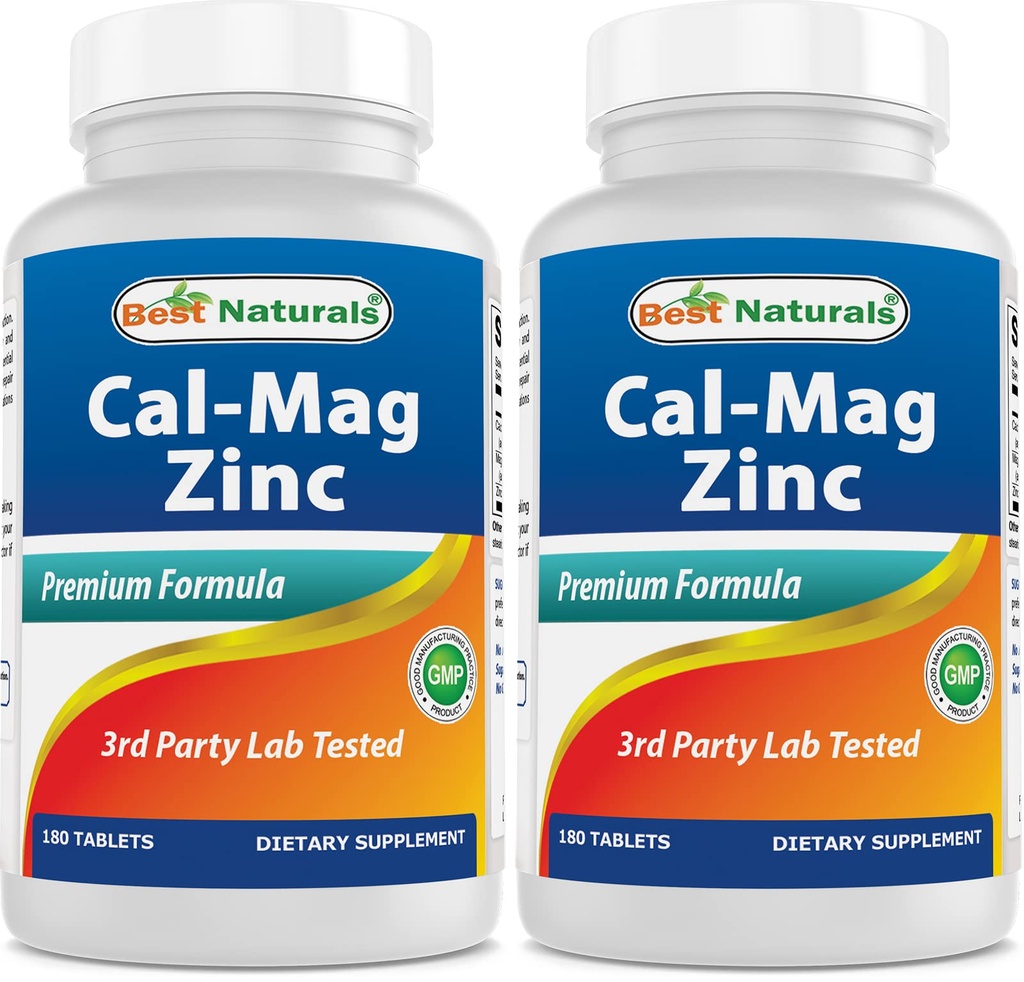 2 verpakkingen - Best Naturals Calcium Magnesium Zink - 180 tabletten - Essentiële Cal Mag Zink Mineral Complex (Total 360 tabletten)