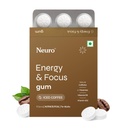 Neuro Energy & Focus Gums - Iced Coffee | Quick Energy Boost & Enhanced Focus | Natural Caffeine + 60 mg L-Theanine + Vitamin B6 & B12 | No Added Sugar | Aspartame Free | 90 Gums