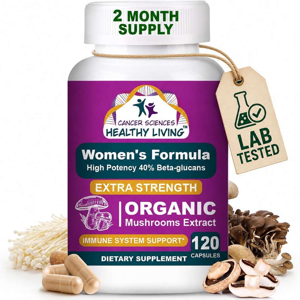 Kankerwetenschappen Biologische Multivitamine voor vrouwen - Paddestoelensupplement Extract - Hormonale & Immune Ondersteuning Vitaminen - 1.500mg Non-GMO Wellness Paddestoelencomplex met 40% Beta-Glucans,120 Capsules