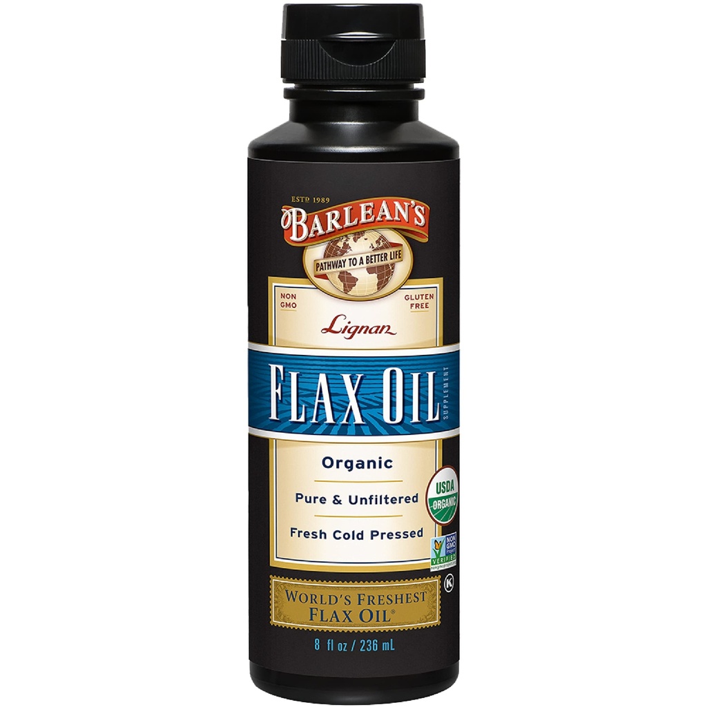 Barlean's Organic Lignan Flaxseed Oil Liquid Supplement from Cold Pressed Flax Seeds, 7,230 mg ALA Omega-3 Vetzuren voor huid- en haarverzorging, Vegan & Glutenvrij, 8 oz