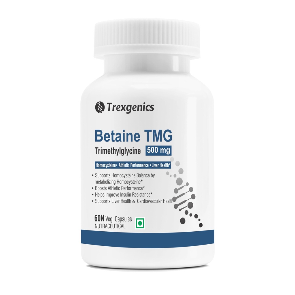 Trexgenics BETAINE - TMG (Trimethyglycine) 500 MG Homocysteine Balance, Liver Care, Athletic Performance Support (60 Veg Capsules) (Pack of 1)