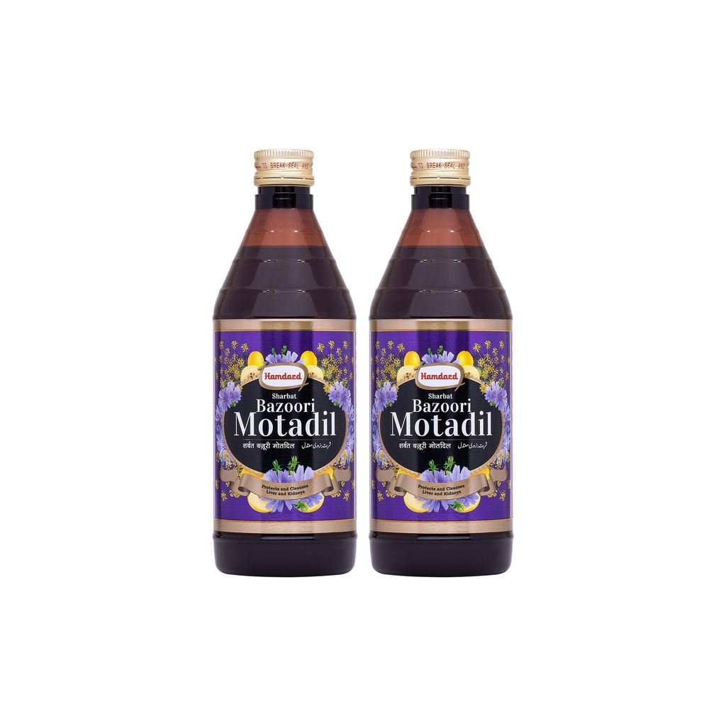 Hamdard Sharbat Bazoori Motadil | 500 ML | Supports Kidney and Liver Health | Helps Manage Burning Sensation in Bladder | Herbal Remedy | Unani Formulation | All-natural | Pack of 2