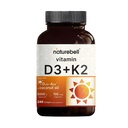 NatureBell Vitamin D3 5.000 IE + K2 100 mcg, 240 Softgels Dagelijkse 2-in-1 Formule met Virgin Kokosolie 