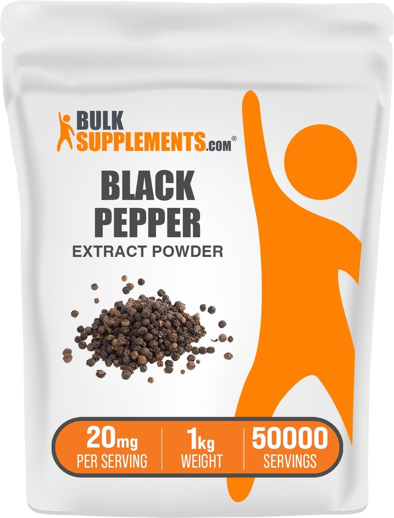 BulkSupplements.com Black Pepper Extract Powder - Black Pepper Supplements, Piperine Supplements - Glutenvrij, 20mg per portie, 5kg (11 lbs) (Pack of 5)