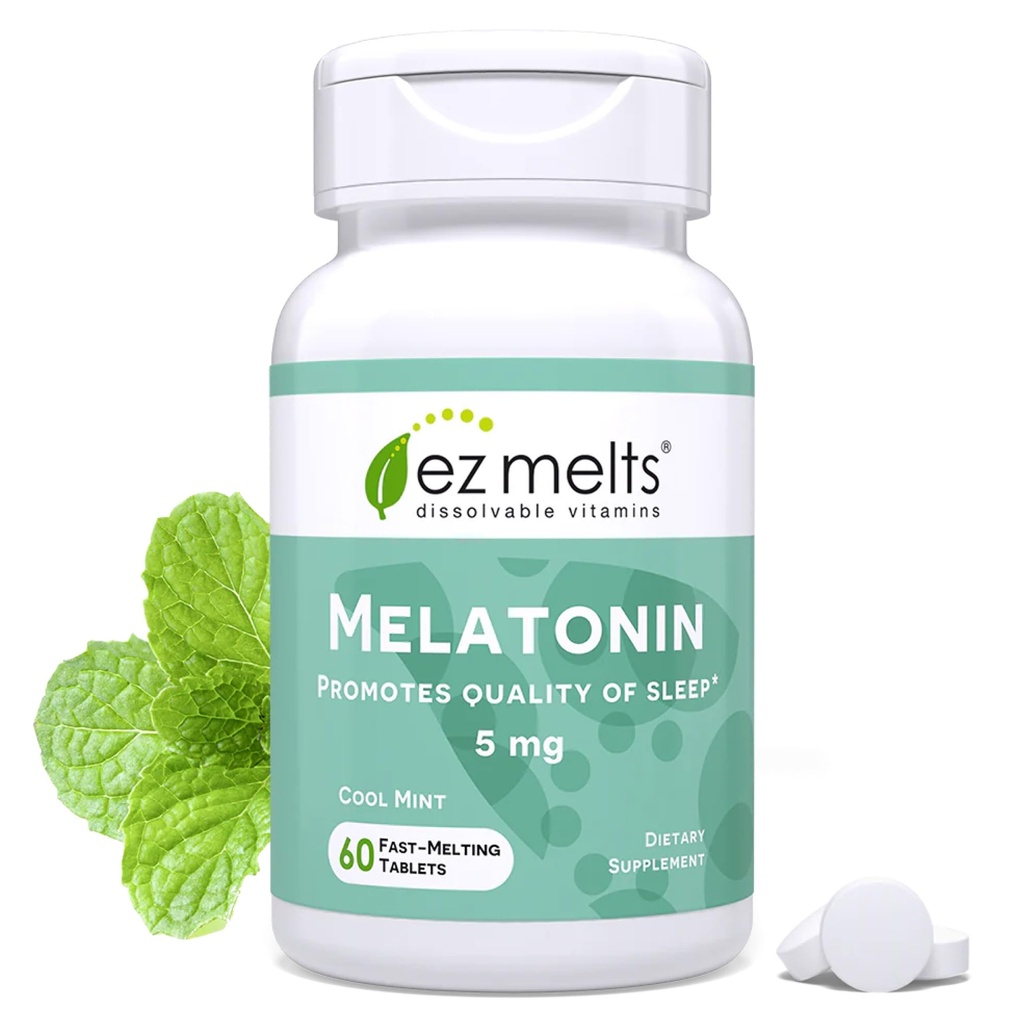 EZ Melts Dissolvable Melatonine, 5 mg, Sugar-Free, 2-maand Supply, Cool Mint-Flavored - 1 Pack