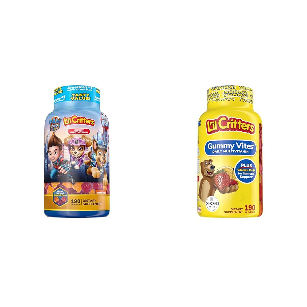 L'il Critters Paw Patrol & Gummy Vites Kids Multivitamine Gummies, 190 Tel Cherry, Aardbei, Oranje, Ananas en Blueberry Smaken