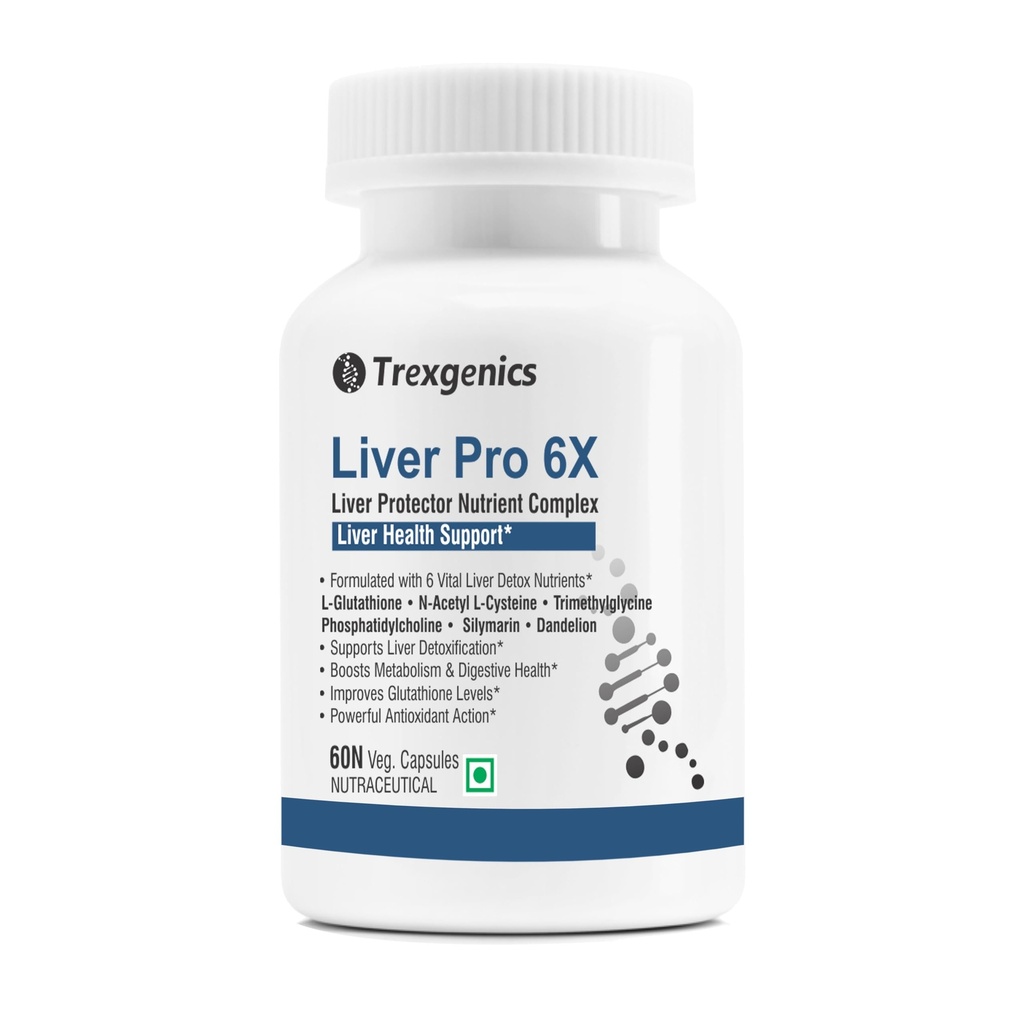 Trexgenics LIVER PRO 6X with L-Glutathione, Silymarin, N-Acetyl L-Cysteine, Phosphatidylcholine, Trimethylglycine (Betaine), Dandelion (60 Veg. Capsules (Pack of 1)