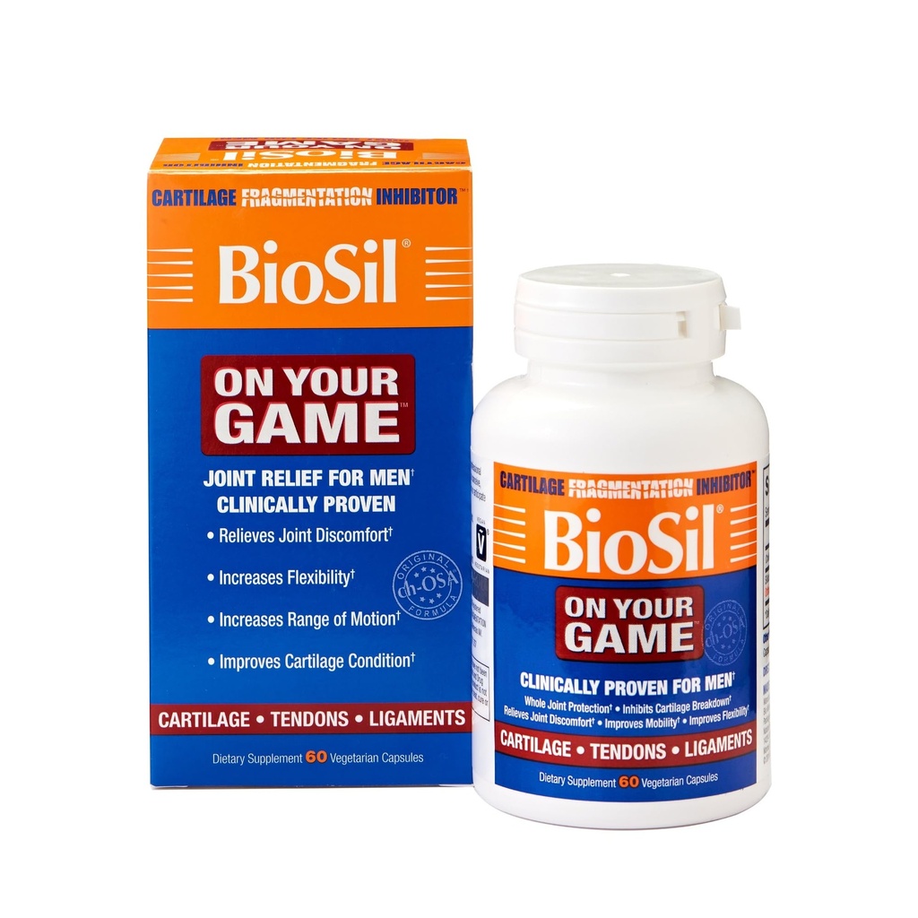 Biosil On Your Game - 60 Veggie Capsules - met gepatenteerde ch-OSA Complex - Verhoog Collageen productie voor Joint Pain Relief, Flexibiliteit & Range of Motion - GGO Free - 30-Day Supply