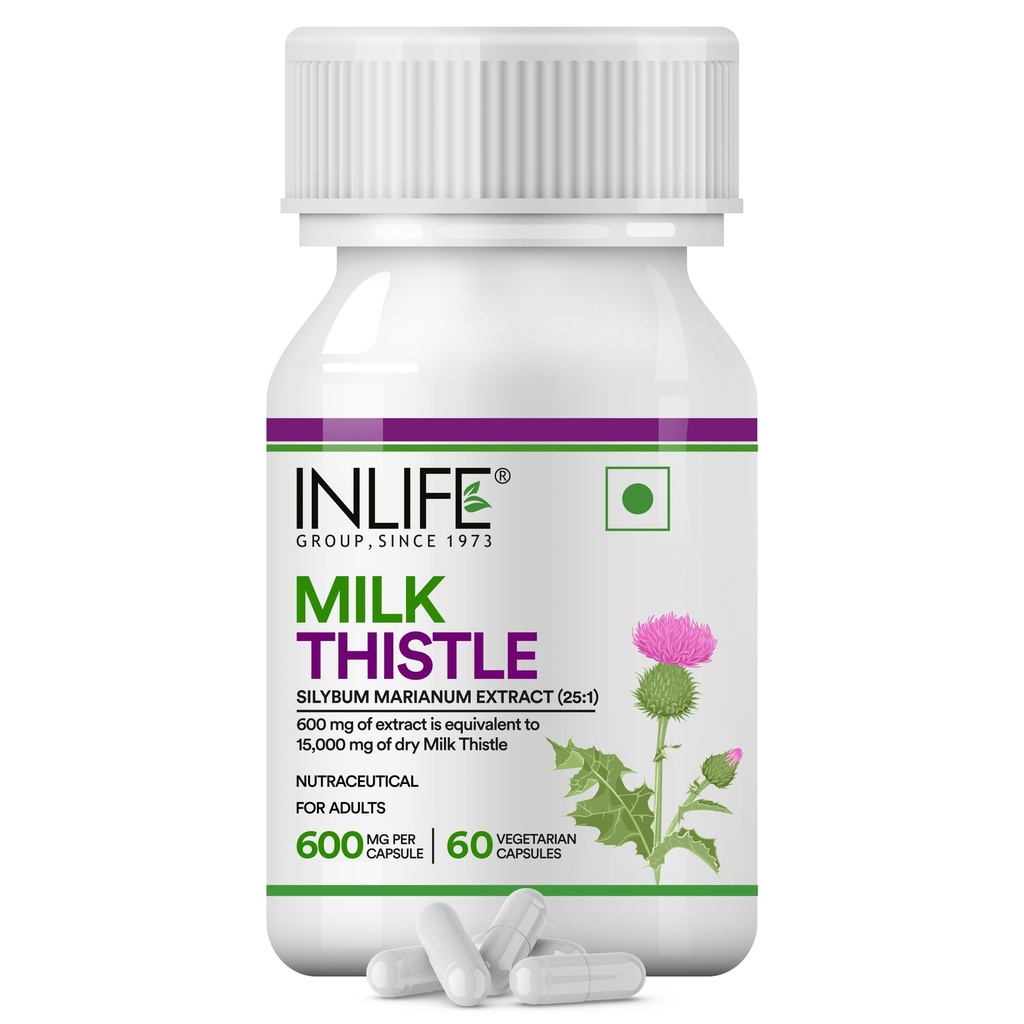 INLIFE Milk Thistle Supplement 600mg, 80% Silymarin, 60 Veg Caps