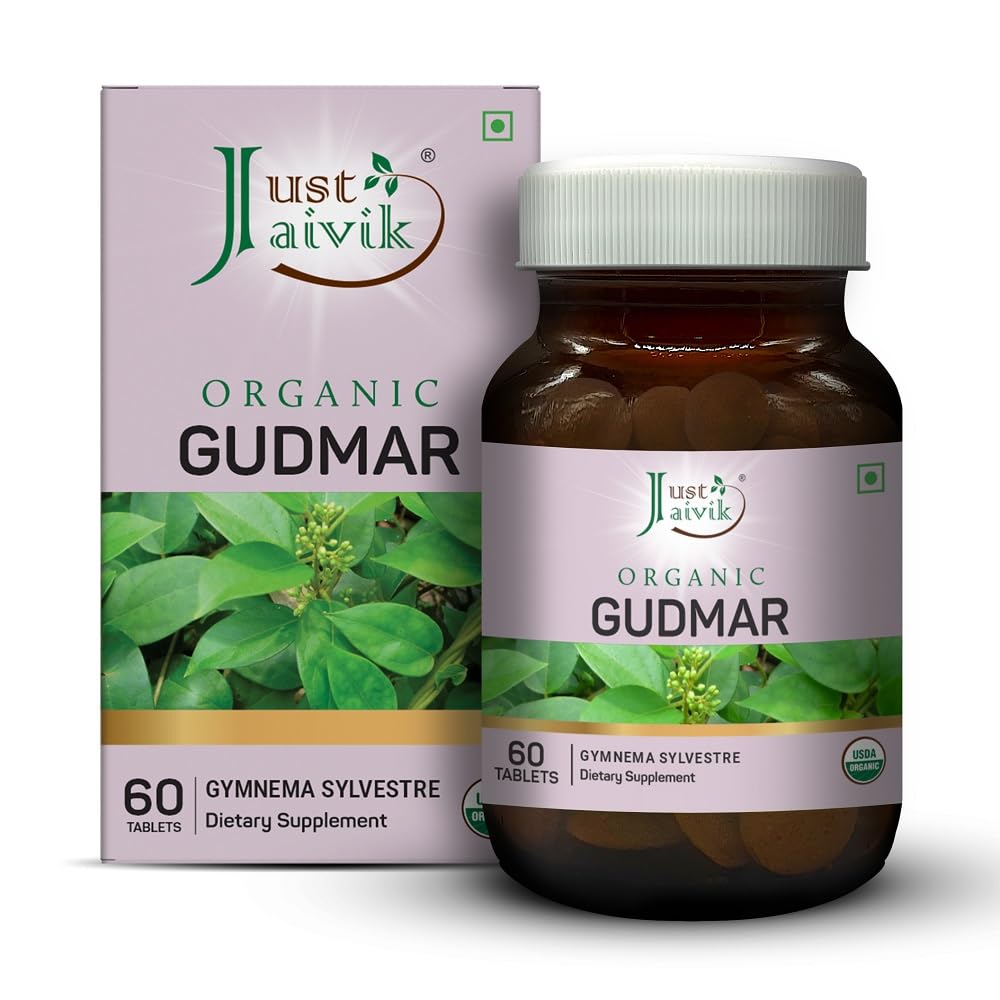 Just Jaivik Organic Gymnema Tablets (600mg, 60 Count) - Pure Gymnema Sylvestre Herbal Supplement - USDA Certified Organic, Non-GMO & Vegan - Traditional Ayurvedic Botanical for Wellness