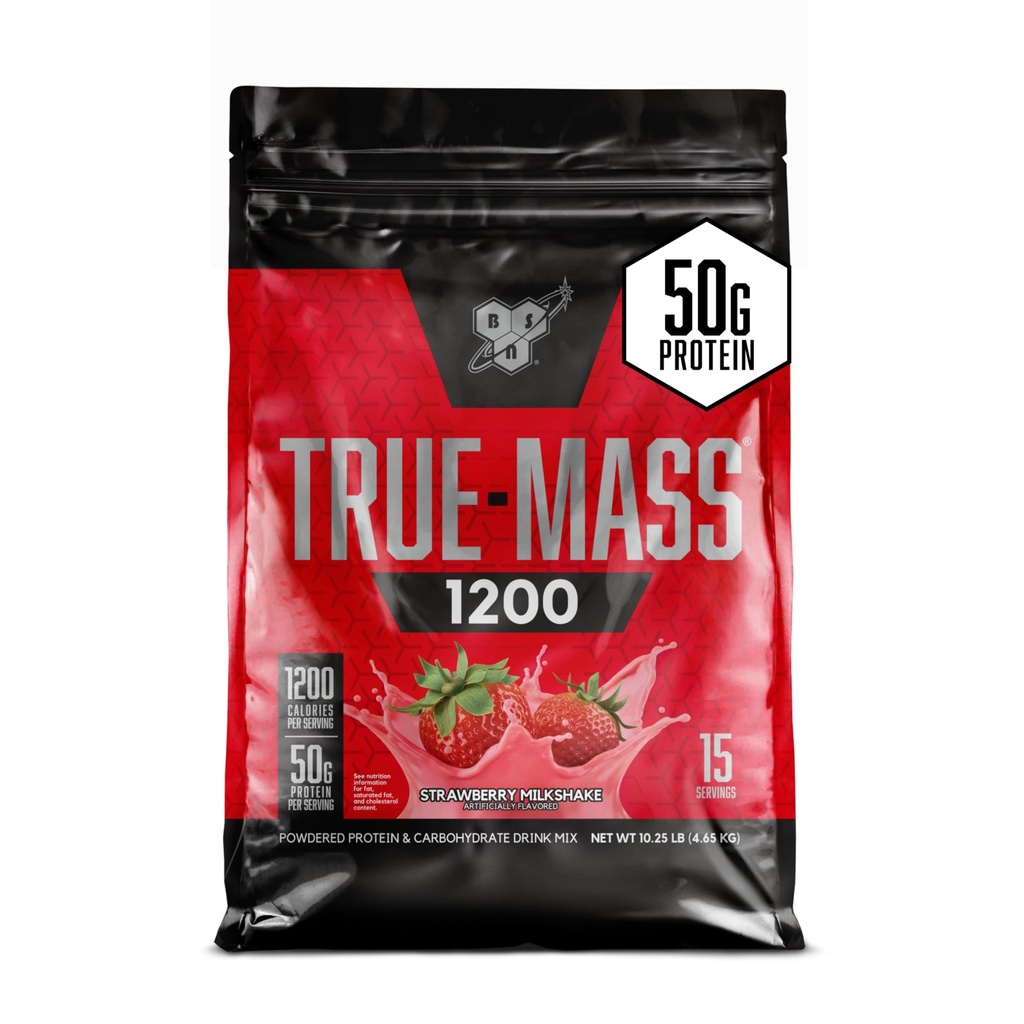 BSN TRUE-MASS Weight Gainer, Muscle Mass Gainer Proteïne Poeder, Aardbei Milkshake, 10,25 Pond