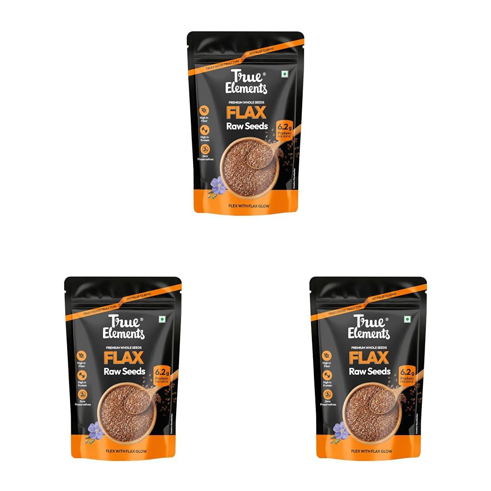 True Elements Flax Seeds 250g - Alsi Seeds | Flax Seeds for Hair Growth | Raw Seeds for Eating | Source of Iron & Dietary Fibre | Source of Iron | Rich in Protein (Pack of 3)