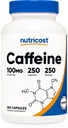 Nutricost Cafeïne Pillen 100mg per portie, 250 Capsules