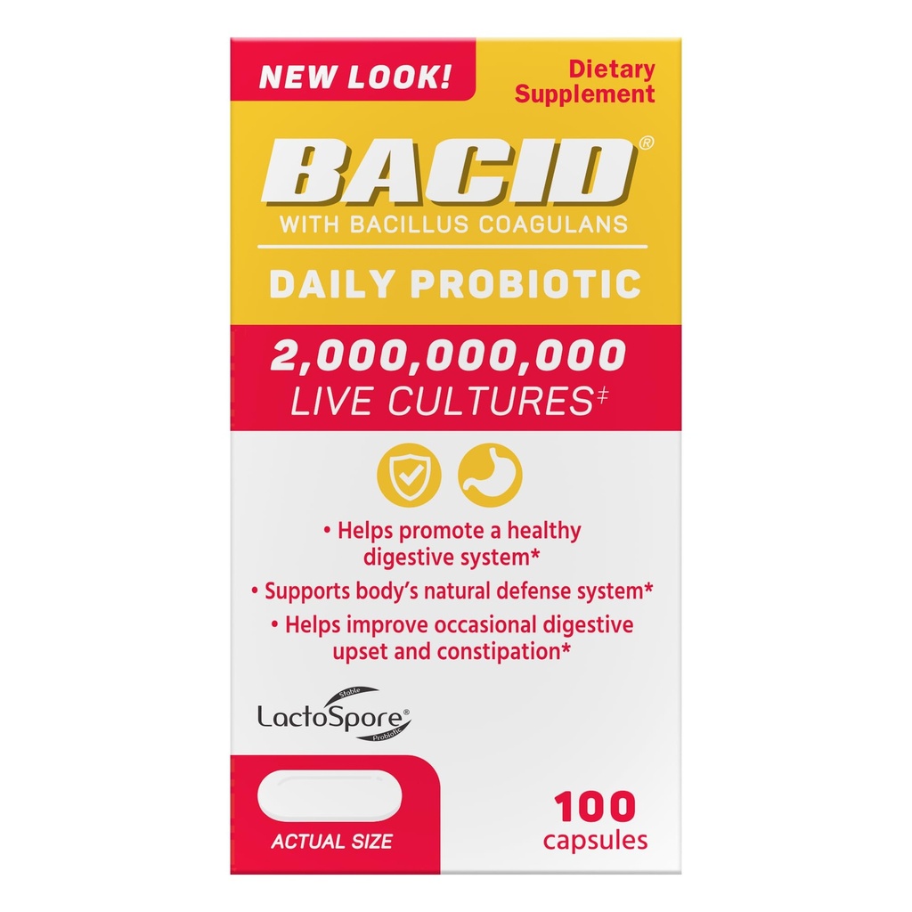 Bacid Daily Probiotic met Bacillus Coagulans, Dieetsupplement voor de spijsvertering, 100 capsules