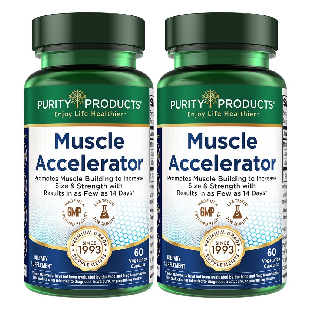 Zuiverheid Producten Muscle Accelerator 650 mg Gepatenteerde en klinisch geteste spierversneller Menging van ayurvedische kruidenextracten bevordert sterkte, endurance + spiergroei - 60 Veg Caps (2)