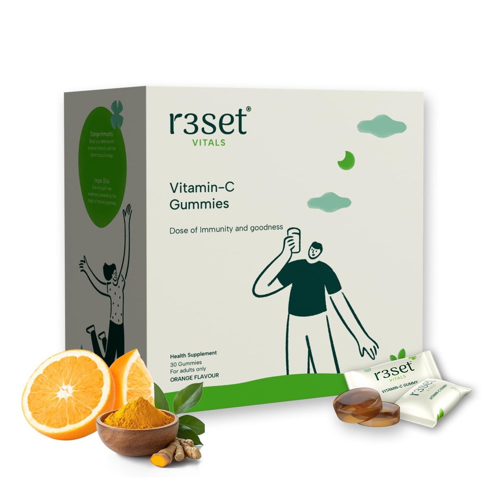 R3SET Vitamin C Gummies for Immunity, Skin Health & Glow - 30 Servings
