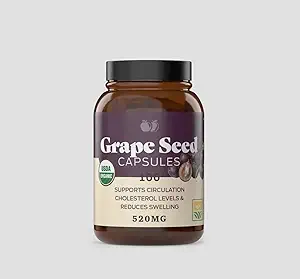 USDA Organic Grape Seed Capsules, 520MG, ondersteunt Circulatie & Cholesterol niveaus