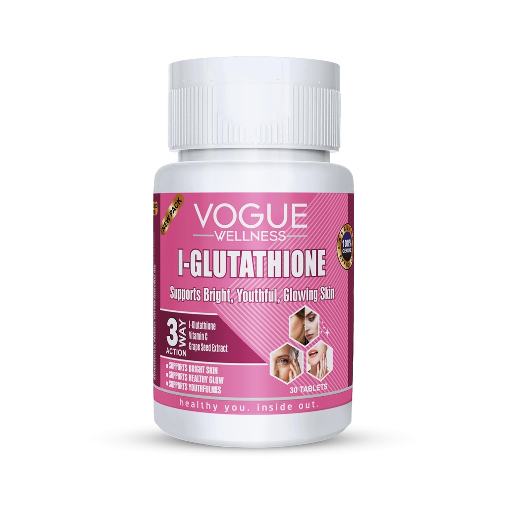 Vogue Wellness L-Glutathione 500mg Tablets with Alpha Lipoic Acid, Niacinamide, Vitamin E & Grape Seed Extract | Antioxidant Support for Healthy Skin & Wellness | 30 Tablets