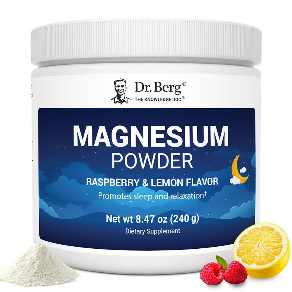 Dr. Berg Magnesium Glycinate Powder for Sleep, Relaxation, & Stress Relief - Now Includes Vitamin D3 & Zinc - Delicious Raspberry & Lemon Flavor (50 Servings) Magnesium Powder - Magnesium Drink Powder