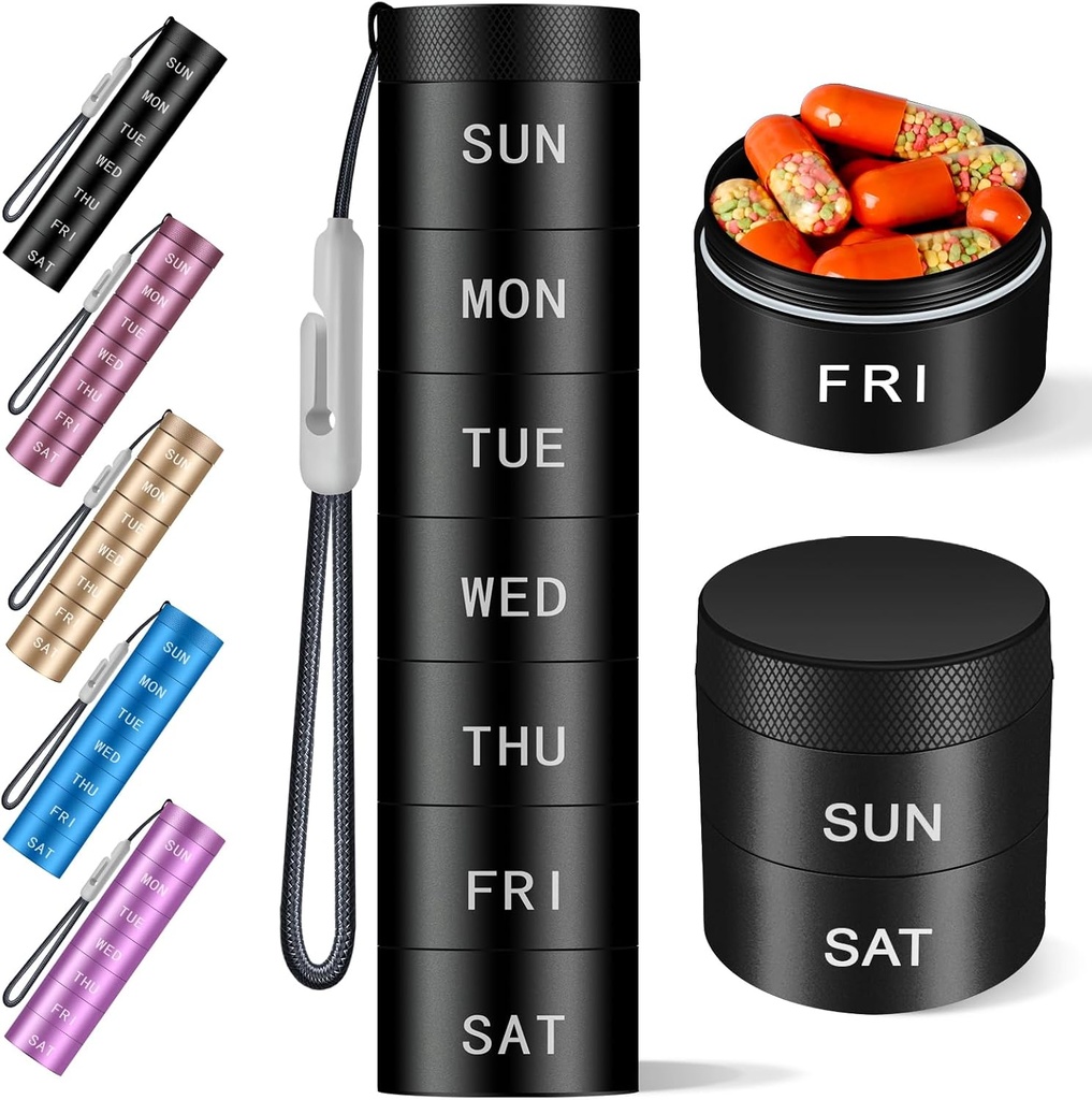 Aluminium Travel Pill Organizer,Weekly Metal Pill Case,Pill Holder, Vocht Proof Waterproof Daily Pill Box 7 Dag, Grote pil Container om vitamines te houden, Medicatie,SupplementsBlack