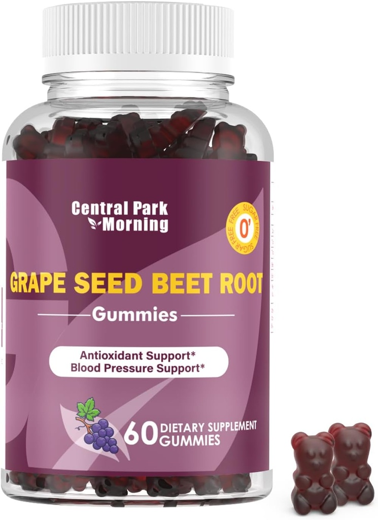 Druivenzaad Suikerbieten Energie Gummies, Nitrik Oxide en Blood Pressure Support, Grape Seed Extract & Non-GMO Beet Root Gummies, Grape Flavor