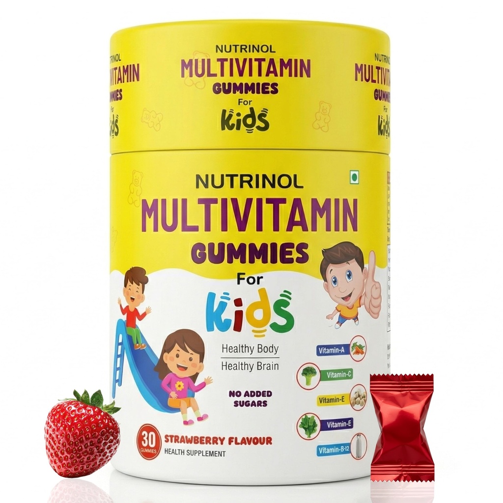 Knoll Healthcare Nutrinol Multivitamin Gummies | 7-12 Years |With 9 Vitamins & Minerals | 30 Day pack | Improves Immunity, Bone health & Antibody Production | No Added Sugar | Strawberry Flavour