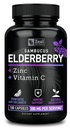 Zeal Naturals Max Strength Vlierbessen Capsules + Zink + Vitamine C 500mg voor Immuun Systeem Ondersteuning met Zwarte Sambucus Vlierbessen 100 Telling 3 in-1 Immuun Ondersteuning voor Volwassenen