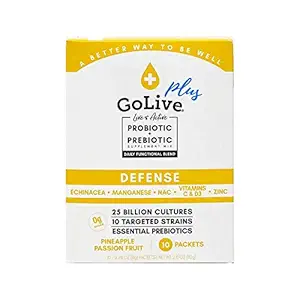 GoLive Immune Defense – Sugar-Free Synbiotic Powder with Prebiotics & Probiotics – 25 Billion CFUs, 10 Clinical Strains – Supports Digestion, Metabolism & Immunity – 10 Servings